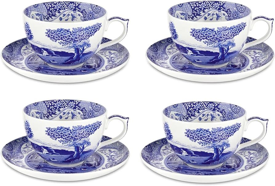 Blue Italian Teacups and Saucers | 7 Oz Cups for Coffee, Tea, and Hot Cocoa | Fine Earthenware | ... | Amazon (US)