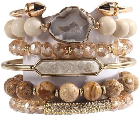 Yomisa 5PCS 6PCS Natural Boho Beaded Bracelets/Bangle for Women Men,Healing Turquoise Jasper Agat... | Amazon (US)