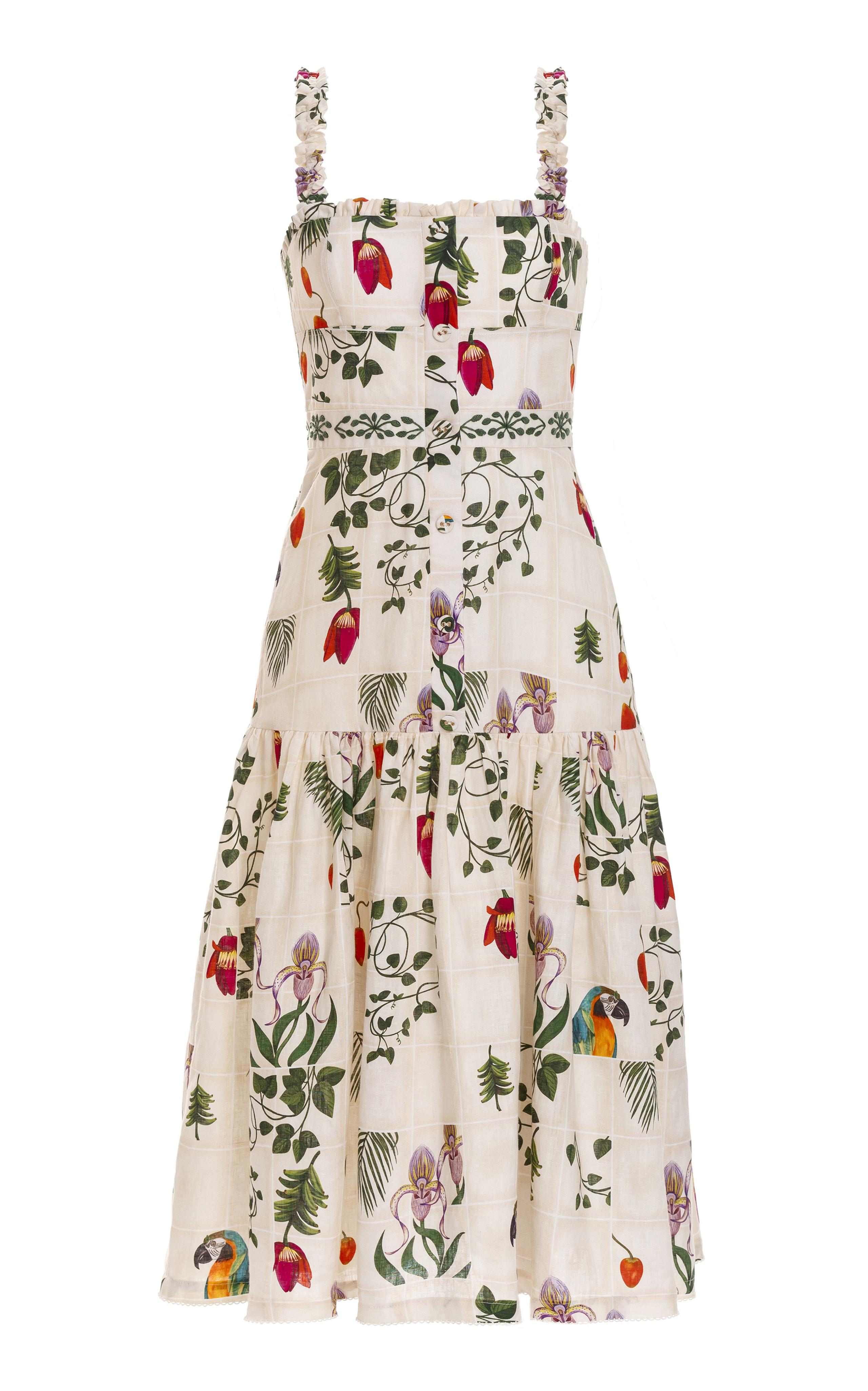 Níspero Bouquet Embroidered Linen Midi Dress | Moda Operandi (Global)