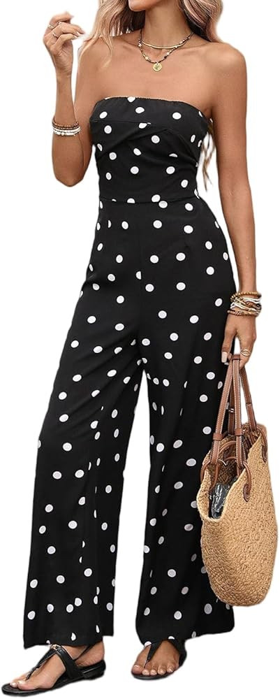 Womens Summer Polka Dot Tube Sleeveless Off Shoulder Jumpsuits Strapless Tops Backless Rompers Ca... | Amazon (CA)