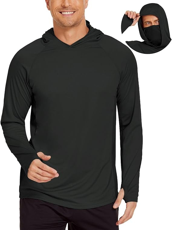 COOrun Men's Hooded Sun Shirts with Mask Fishing Shirts for Men Long Sleeve UPF 50 Rash Guards Co... | Amazon (US)