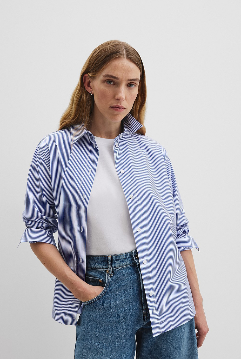 Organically Grown Cotton Stripe Poplin Shirt | Country Road