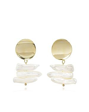 CW 18K gold-plated Baroque pearl dangle earrings,unique rainbow luster delicate and elegant perso... | Amazon (US)
