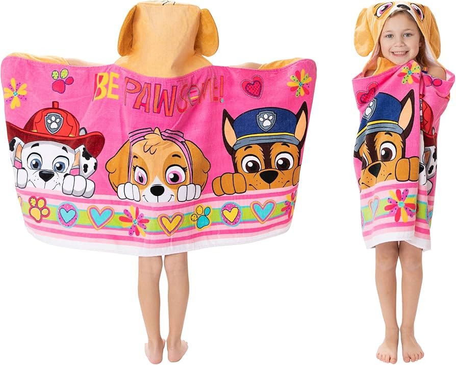Franco Paw Patrol Pink Bath/Pool/Beach Soft Cotton Terry Hooded Towel Wrap, 24" x 50", Kids | Amazon (US)