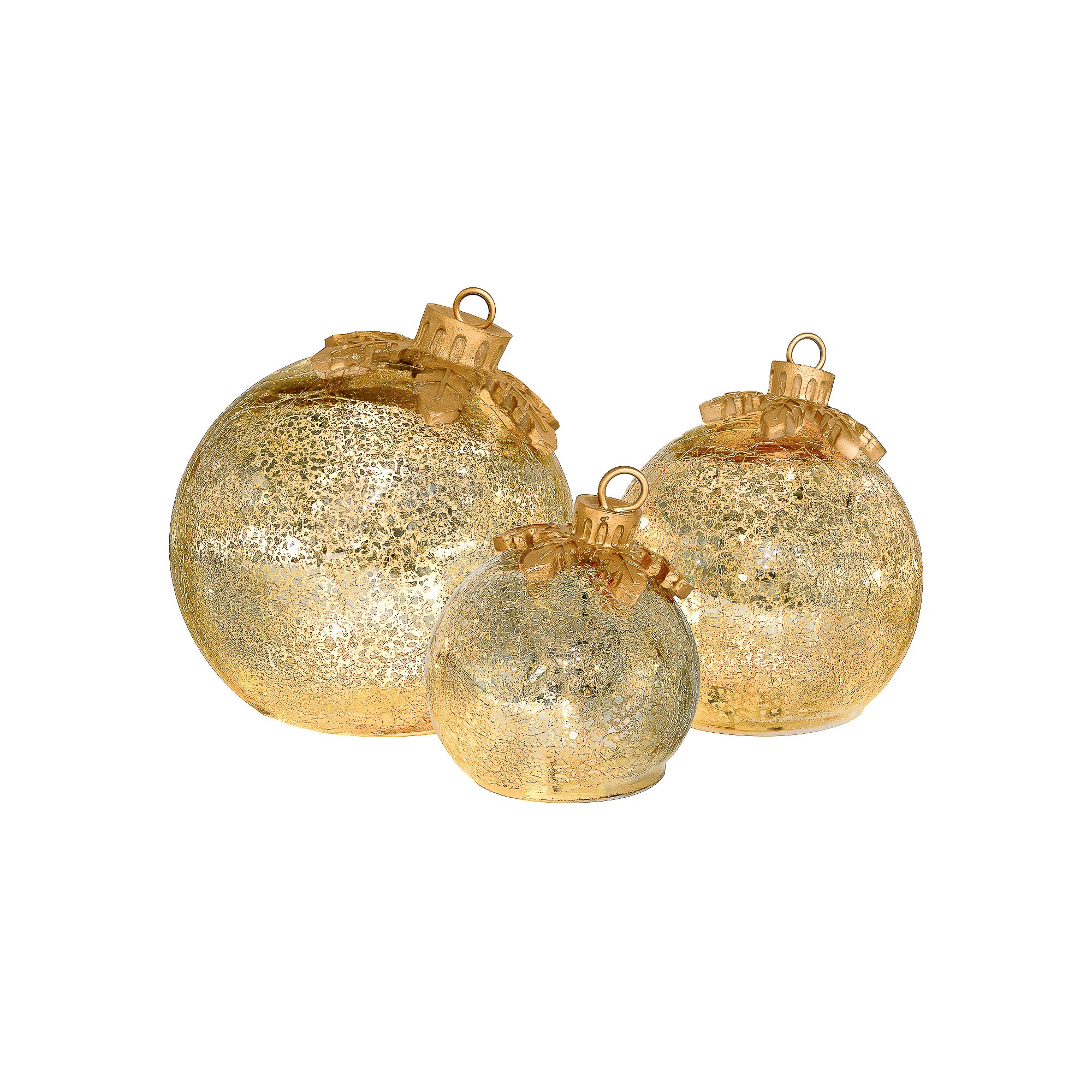 Battery-Operated Gold Glass Tabletop Christmas Ornaments (3Ct) | Wayfair North America