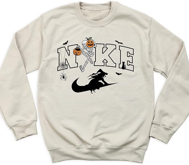 Halloween Sweatshirt, Vintage Skeleton Witch Print Sweatshirt, Halloween Pumpkin Sweatshirt, Funn... | Amazon (US)