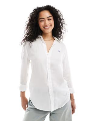 Polo Ralph Lauren linen shirt with logo in white | ASOS (Global)