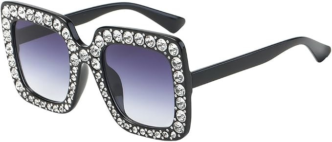 LUOEM Oversized Square Sunglasses Unisex Crystal Rhinestone Thick Frame Sunglasses | Amazon (UK)