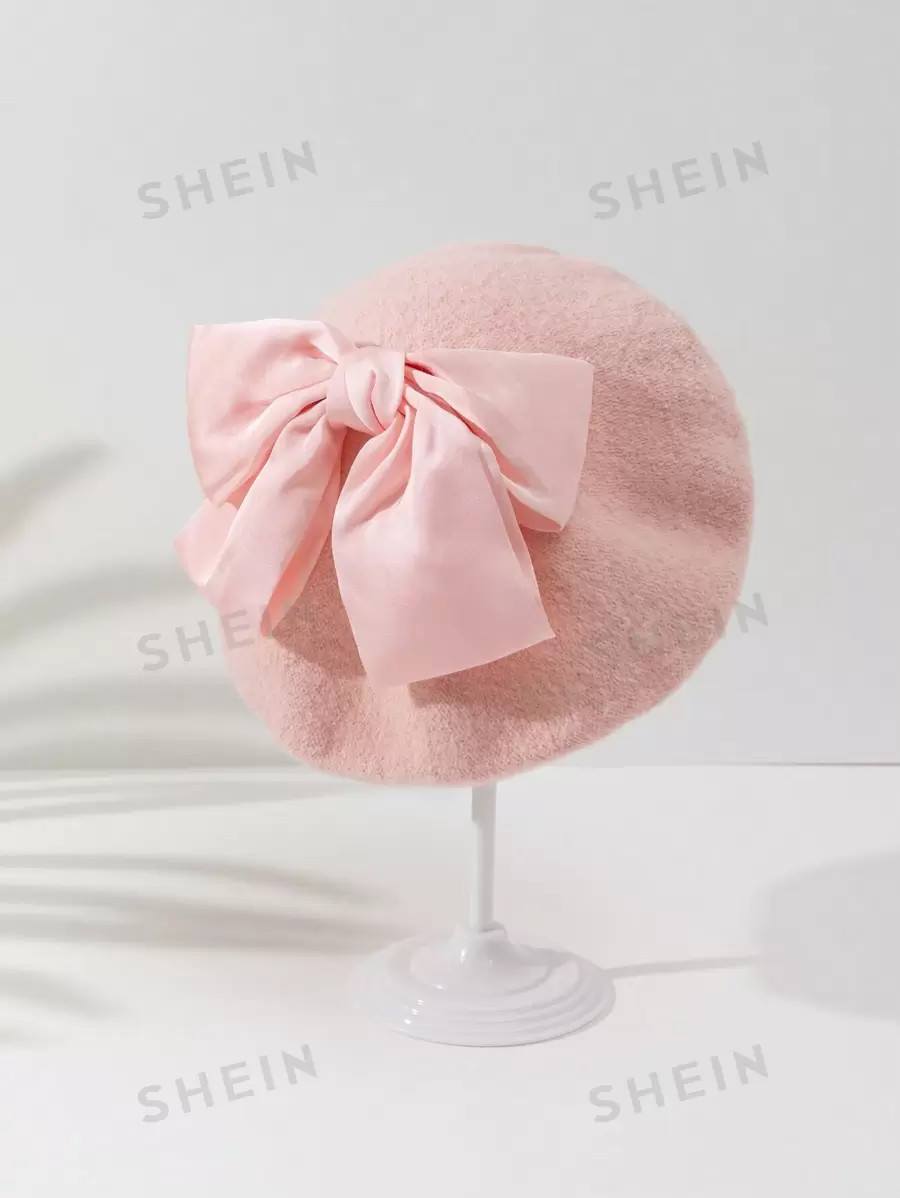ROMWE Kawaii 1pc Women Solid Bow Decor Beret Hat | SHEIN