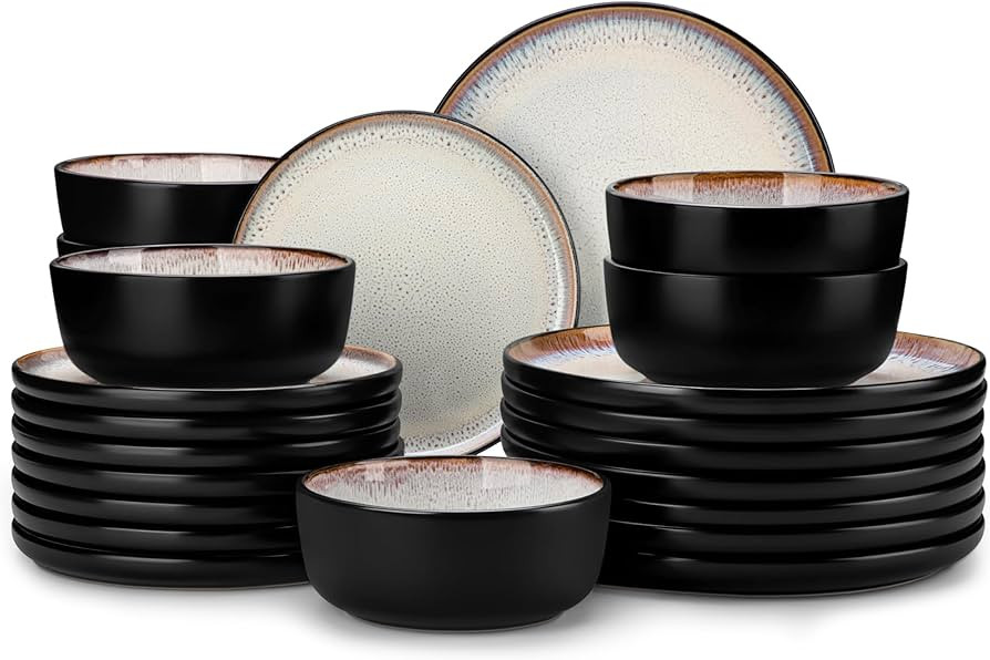 vancasso Plates and Bowls Sets, 24 Pieces Stoneware Dinnerware Sets for 8, Kitchen Dish Set Mirco... | Amazon (US)