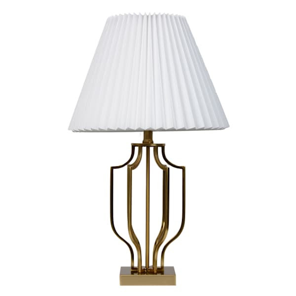Gold Metal Medium Table Lamp With Pleated Empire Shade, 24", Metallic, sold by At Home | At Home