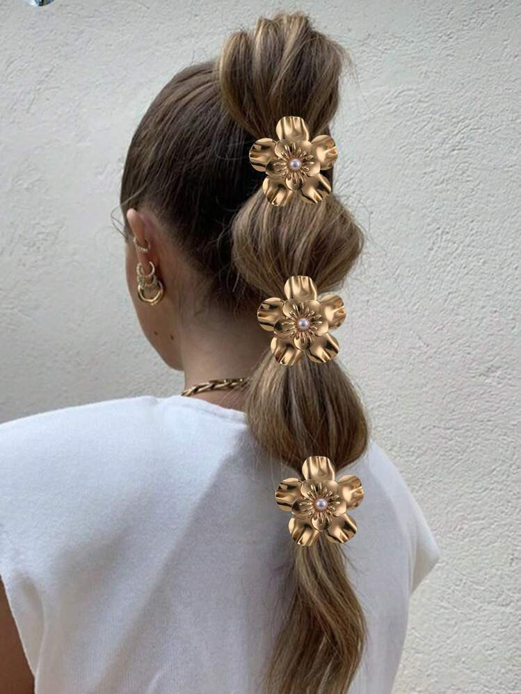 Gold flower hair tie  | SHEIN