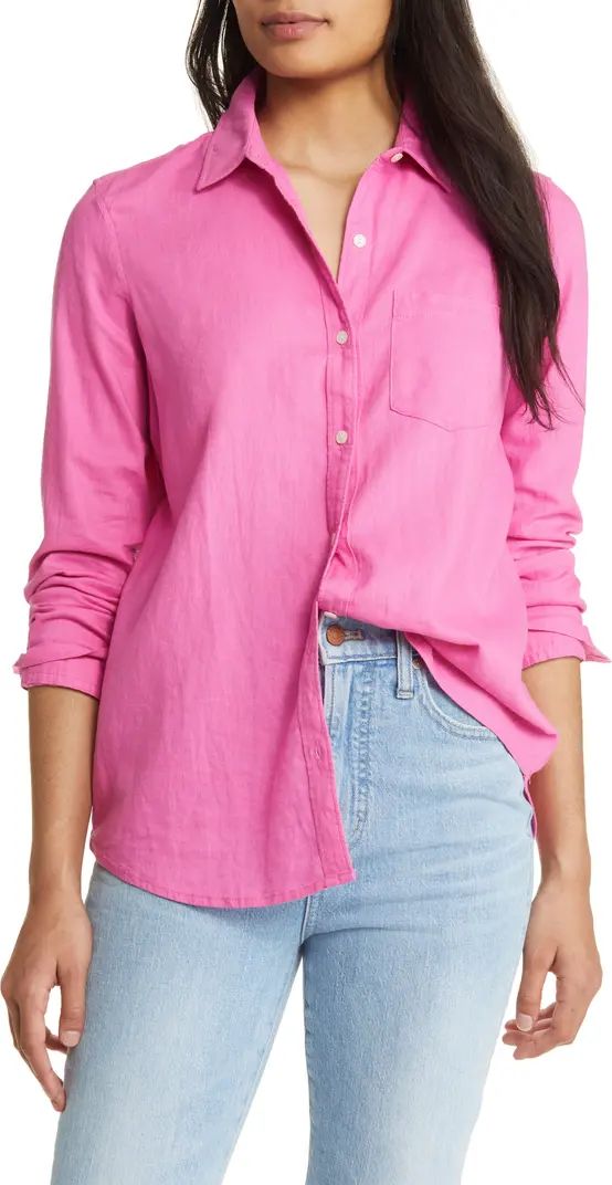 Casual Linen Blend Button-Up Shirt | Nordstrom