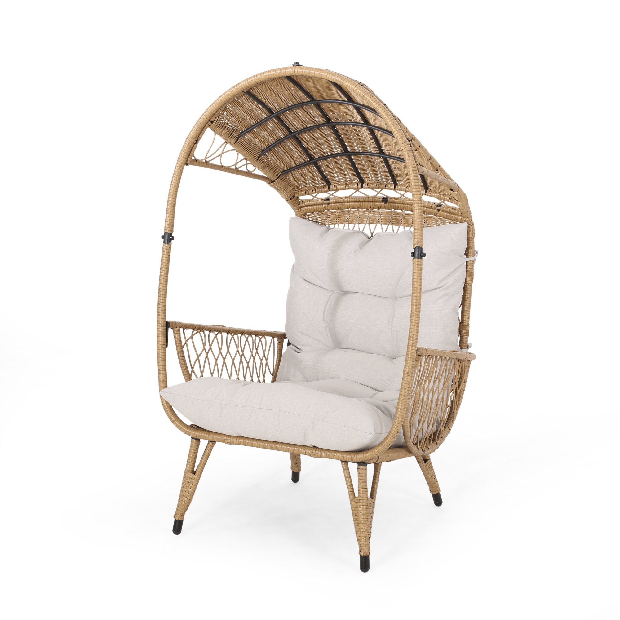 Maurice Outdoor Wicker Standing Basket Chair with Cushion, Light Brown, Beige | Walmart (US)