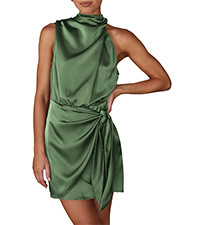 PRETTYGARDEN Women's Short Formal Satin Dress Summer Sleeveless Mock Neck Tie Waist Cocktail Part... | Amazon (US)