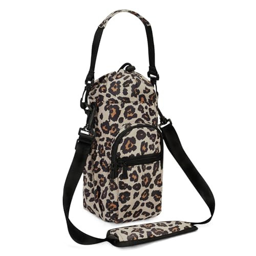 sportsnew Water Bottle Holder with Strap 32oz 40oz Insulated Water Bottle Carrier Sling Bag with Phone Pocket Water Bottle Sleeve for Walking Hiking, White Leopard, Patent Pending | Amazon (US)