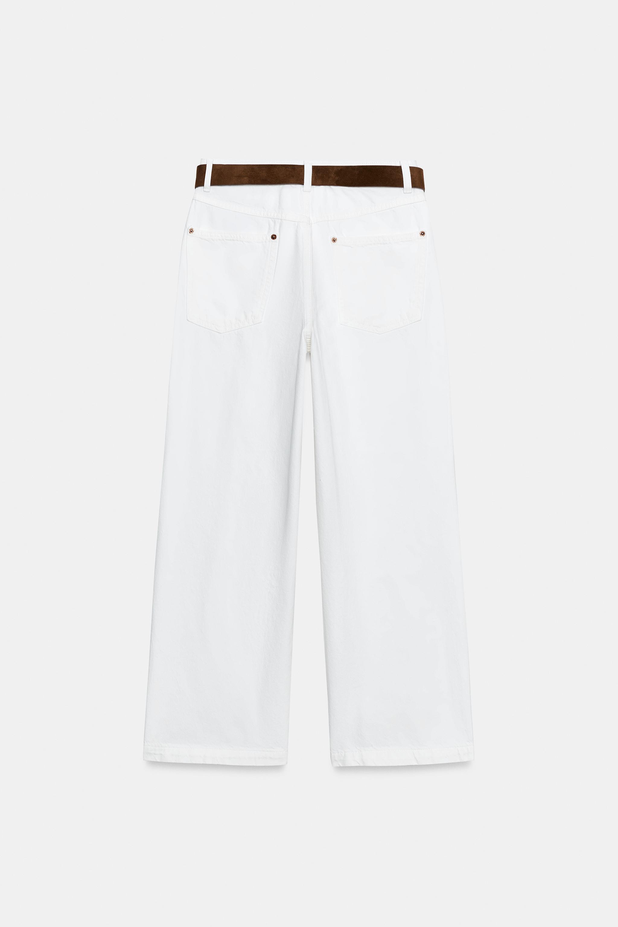 HIGH-WAIST WIDE-LEG CROPPED JEANS WITH BELT | Zara UK
