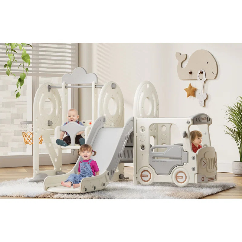 5 in 1 Toddler Slide, Kids Slide with Climber,Bus Playhouse and Swing Outdoor Indoor Slide Playse... | Wayfair North America