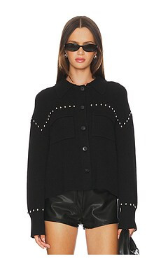 Central Park West Jay Studded Sweater Jacket in Black from Revolve.com | Revolve Clothing (Global)