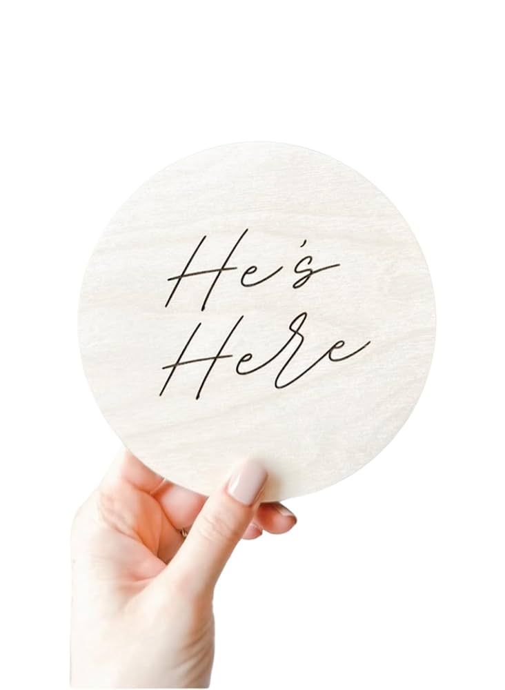 She’s Here Modern Birth Announcement, He’s Here Engraved Wooden Baby Sign, Newborn Hospital P... | Amazon (US)
