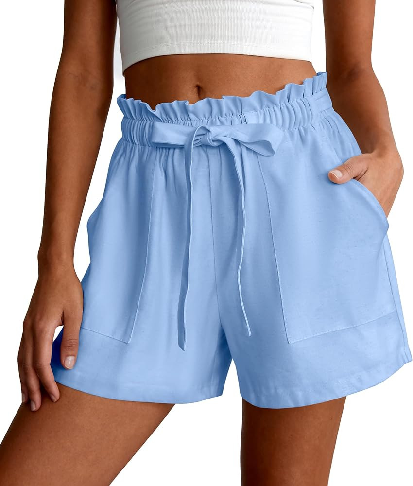 PRETTYGARDEN Summer Shorts for Women Casual Ruffle Drawstring High Waist Wide Leg Comfy Lounge Sh... | Amazon (US)