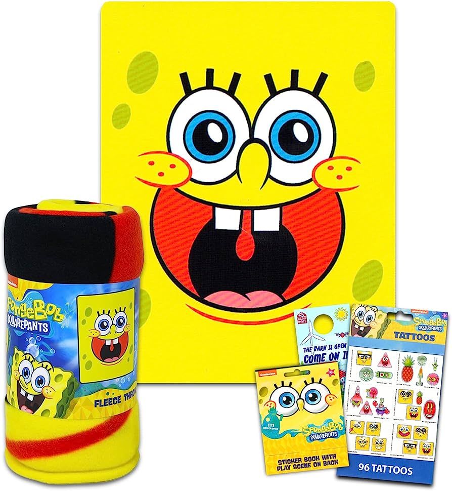Spongebob Fleece Blanket Set - Bundle with Spongebob Blanket for Kids, Spongebob Stickers, Tempor... | Amazon (US)