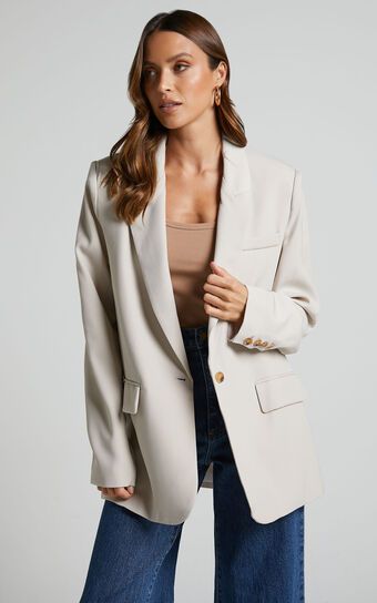 Caralina Blazer - Oversized Single Breasted Blazer in Stone | Showpo (US, UK & Europe)