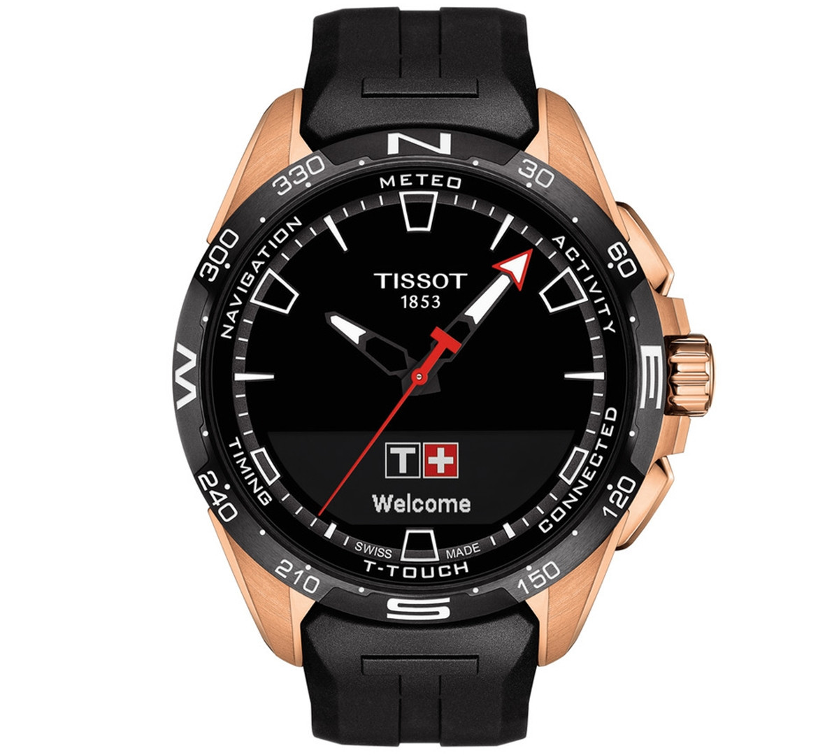 Tissot Men's Swiss T-Touch Connect Solar Black Rubber Strap Smart Watch 48mm - Rose Gold | Macy's