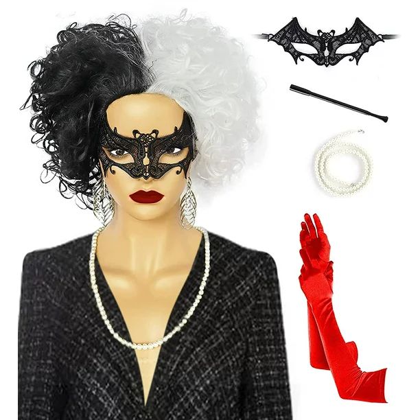 ANOGOL Cruella Deville Cosplay Wig Cruella Costume Wigs for Adult Women Coser Black and White Sho... | Walmart (US)