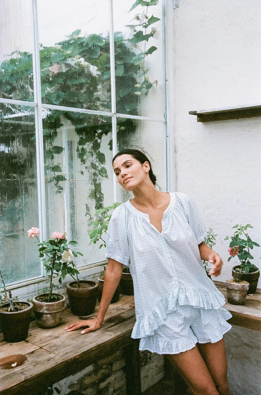 Sophie Sleep Set - Cotton - Gingham Pale Blue | Piyama US