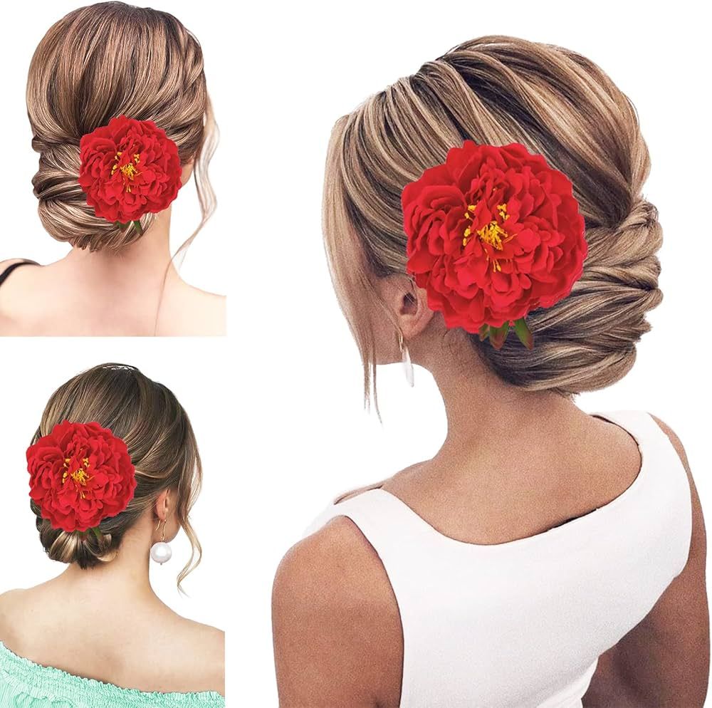 Peony Flower Hair Clip Hanfu Hairpin Bridesmaid Pin up Flower Brooch Party Wedding Decor (one siz... | Amazon (US)