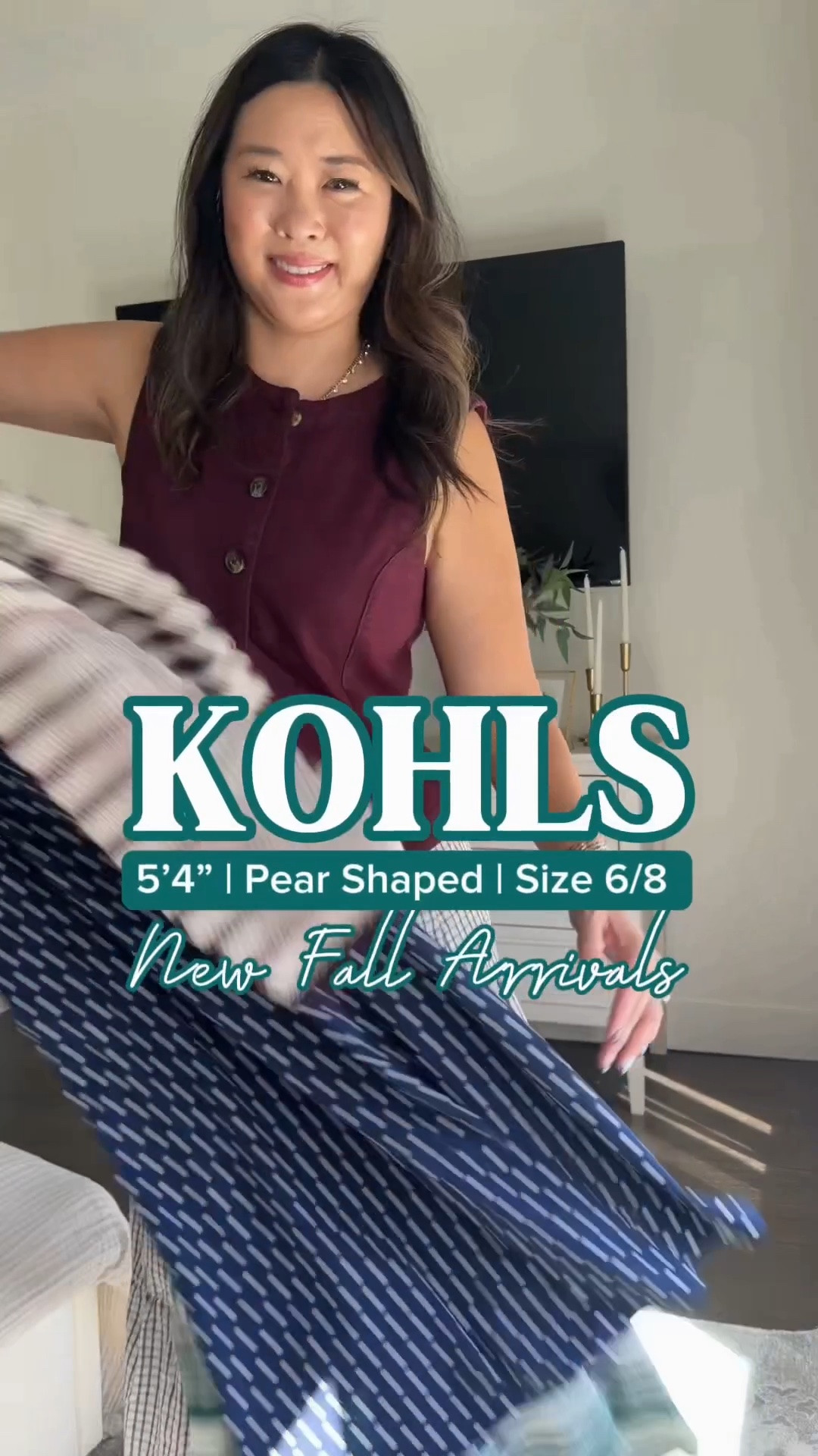 Kohl’s Summer to Fall Outfits
Vest: Medium
Skirt: Medium
Green Dress: Small
Striped Sweater: Medium
Denim: 8
Polka Dot Dress: Small