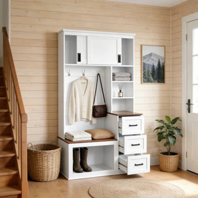 Hall Tree With Bench And Shoe Storage,Entryway Bench With Coat Rack,3 Shelves And Drawers | Wayfair North America
