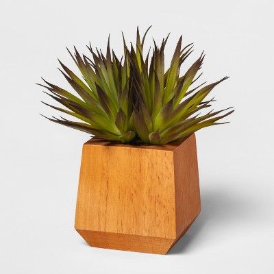 8" x 4.5" Artificial Succulent In Wood Pot Green/Brown - Project 62™ | Target