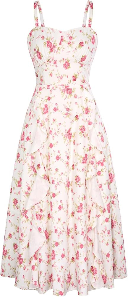 Belle Poque Sun Dresses for Women 2024 Boho Midi Dresses Casual Spaghetti Ruffle Dress Wedding Gu... | Amazon (US)