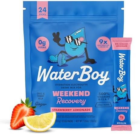 Waterboy - Weekend Recovery, Strawberry Lemonade, Sugar Free Electrolytes Powder Drink Mix - 24ct... | Amazon (US)