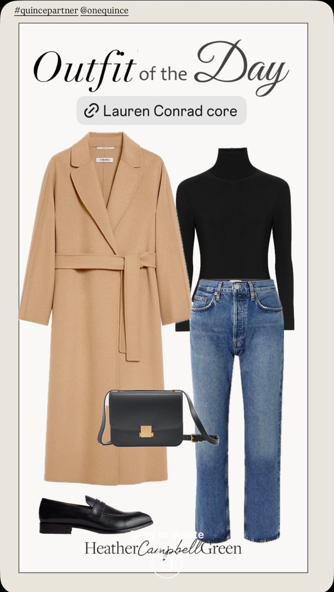 Lauren Conrad core @onequince 🤍

This is that effortless formula she built her style on—structured camel coat, clean black knit, vintage-cut straight leg denim, and classic loafers. Polished, feminine, and completely timeless.

Quince makes it so easy to recreate this look with elevated basics that feel expensive but work for real life.

This is the kind of outfit that never dates and always looks put together. #quincepartner