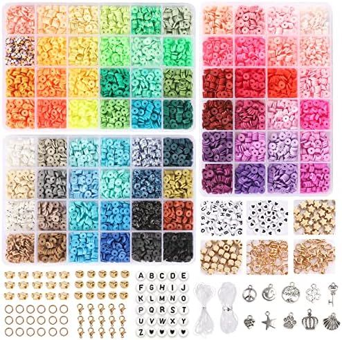 QUEFE 9000pcs, 72 Colors Clay Beads for Bracelet Making Kit Flat Round Polymer Beads Spacer Heish... | Amazon (US)