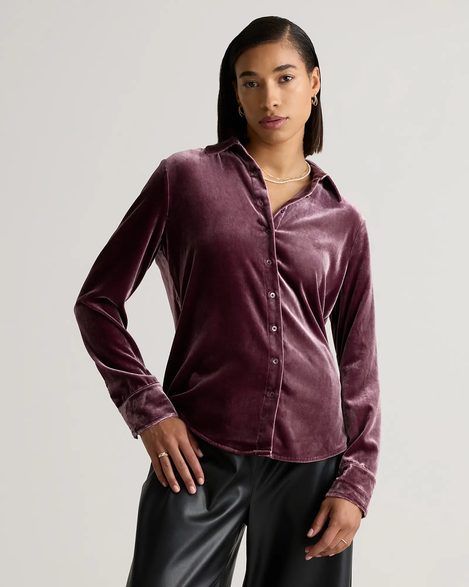 Stretch Silk Velvet Long Sleeve Shirt | Quince