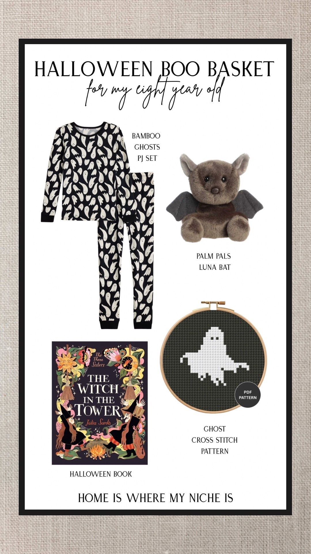 Halloween Boo Basket for my eight year old 👻

A peek at what I’m putting in Jade’s boo basket this year. Matching bamboo ghost PJs, the sweetest little bat, a Halloween chapter book & a ghost cross stitch I’m making for her. Something to wear, read, cuddle & keep. 🖤

Everything linked, including the digital cross stitch pattern!

#LTKcanada #LTKfall #LTKkids