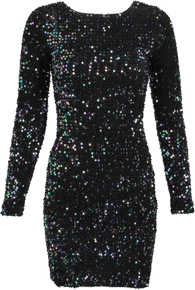 Womens Dark Mermaid Black Purple and Blue Glitter Sequin Longsleeve Cocktail Dress | Amazon (US)