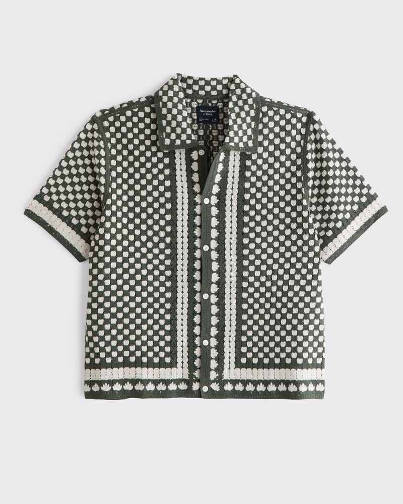 Crochet-Style Border Stripe Button-Through Sweater Polo | Abercrombie & Fitch (US)