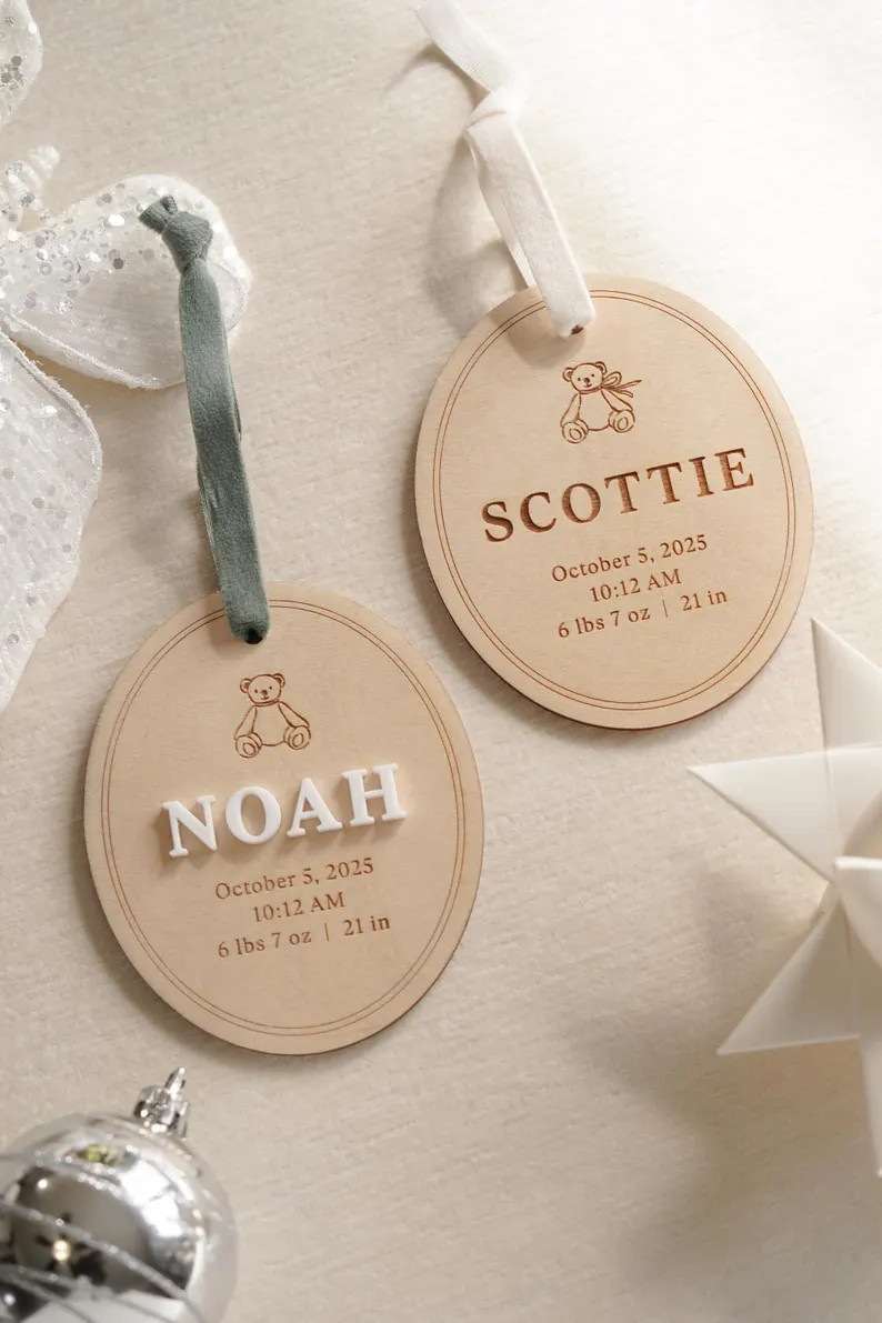 Baby Birth Stat Teddy Bear Ornament: Personalized Wooden Keepsake for Newborn First Christmas - E... | Etsy (US)