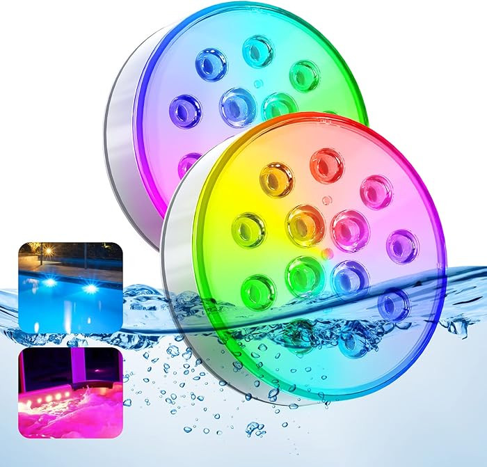 Pool Lights, Upgraded Rechargeable Submersible LED Lights with Remote IP68 Waterproof 16 Colors H... | Amazon (US)