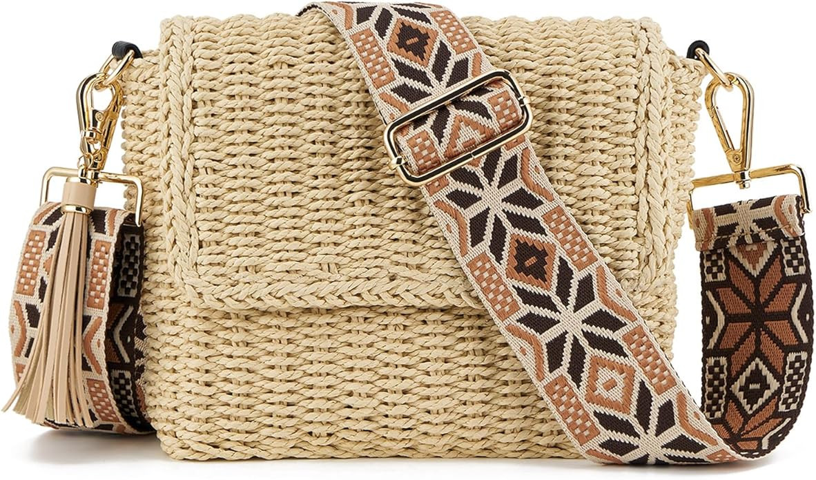 WEIMZC Women's Summer Straw Braided Shoulder Crossbody Bag with Tassel,Adjustable Shoulder Straps... | Amazon (US)