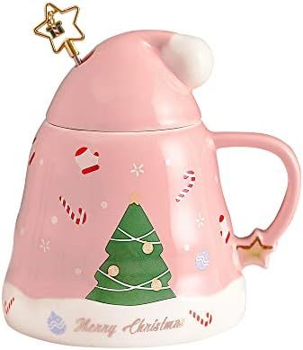 Christmas Coffee Mug, Ceramic Tea mugs with Christmas Hat Lid and Star Stir Stick,Santa Claus Cup... | Amazon (US)