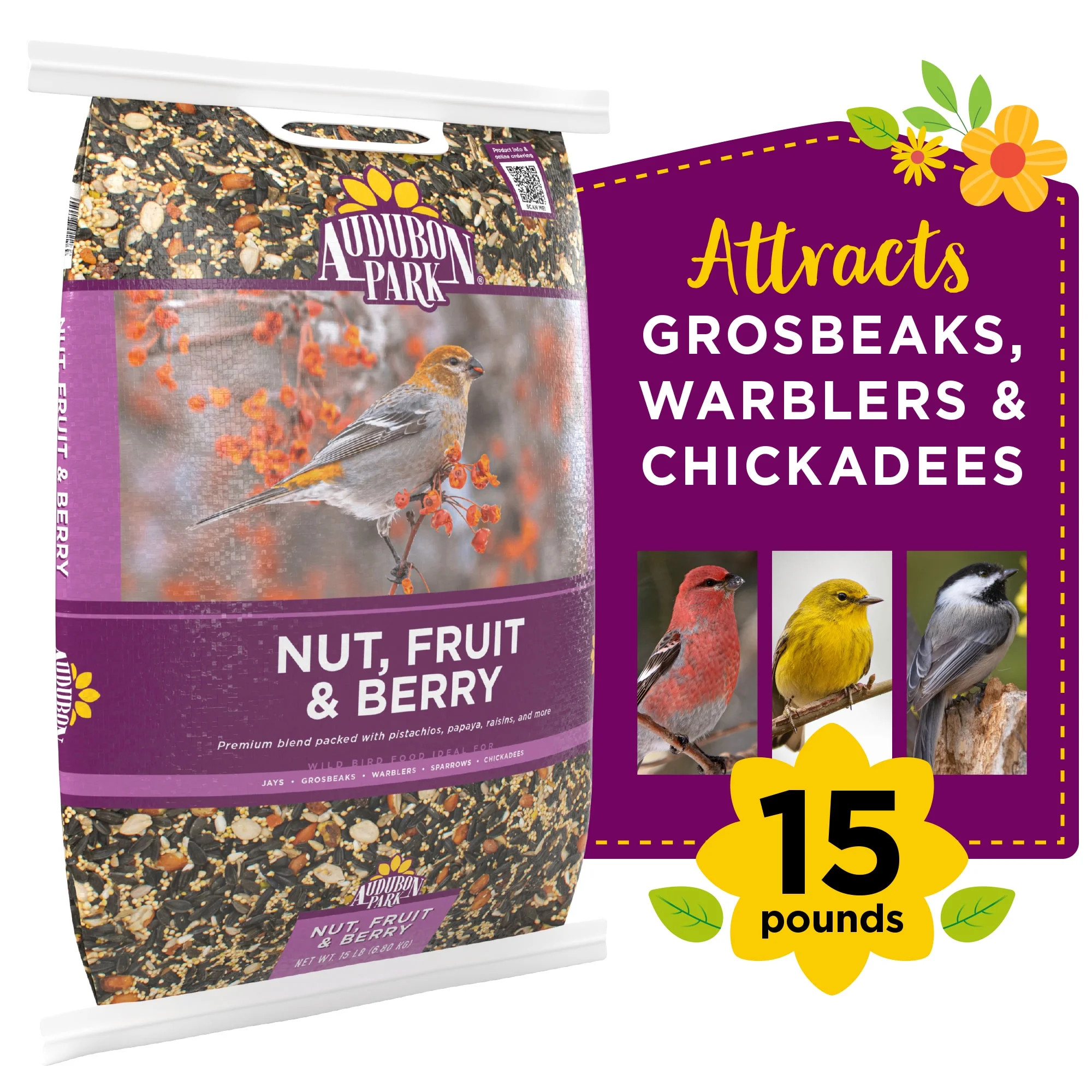 Audubon Park Nut, Fruit & Berry Wild Bird Food, Dry, 1 Count per Pack, 15 lbs. - Walmart.com | Walmart (US)