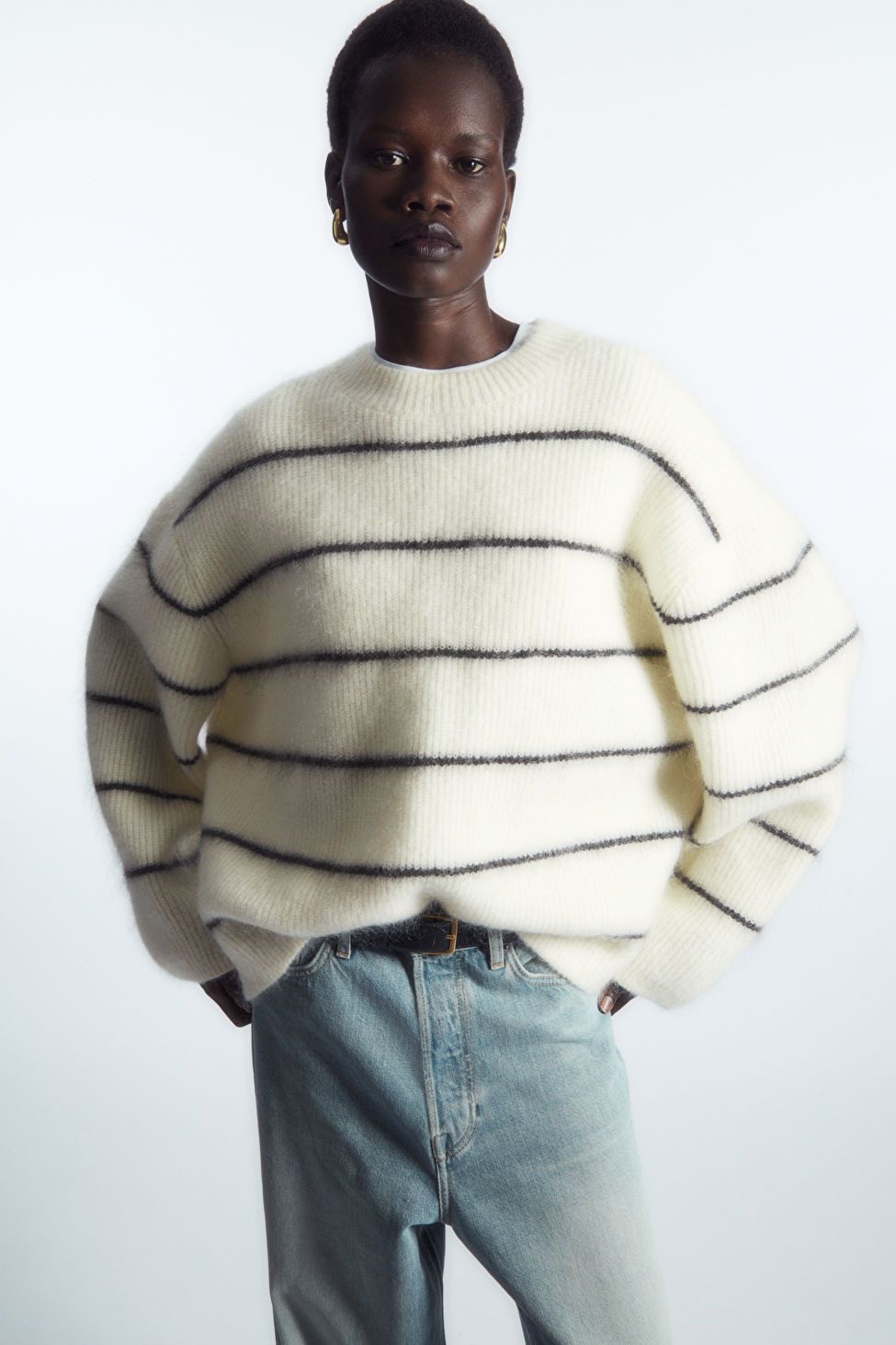 TEXTURED MOHAIR-BLEND SWEATER - WHITE / STRIPED - Knitwear - COS | COS (US)