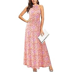 STYLEWORD Women's Summer 2025 Maxi Dress Floral Halter Neck Sexy Party Wedding Guest Long Formal ... | Amazon (US)