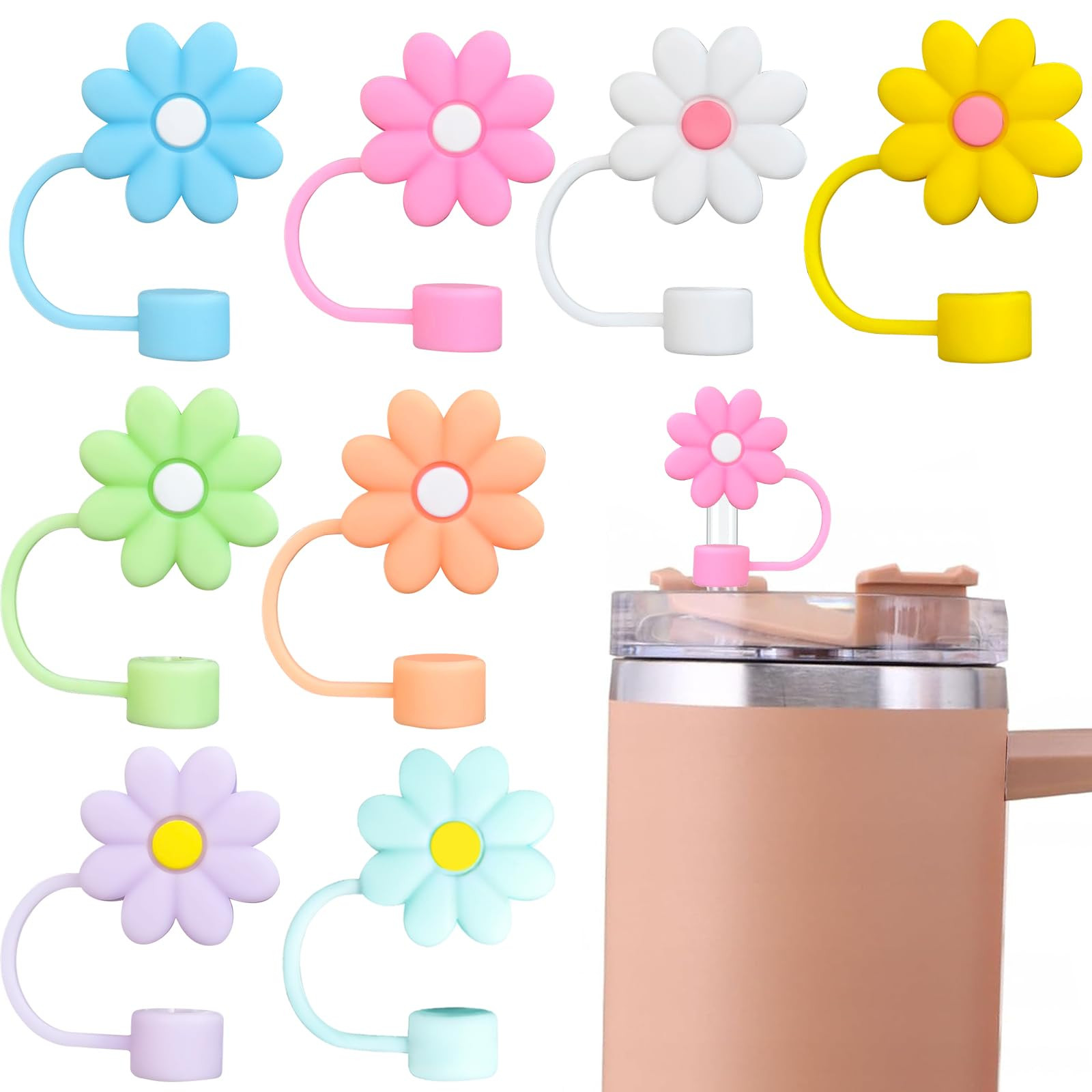 Straw Covers Cap Fit for Stanley Cup, 8Pcs Silicone Flower Straw Toppers Compatible for Stanley 3... | Amazon (US)